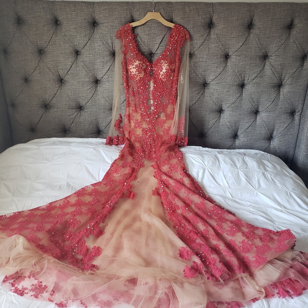 Sheer Floral Jeweled Gown